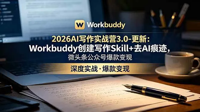 (18995期)2026AI写作实战营3.0-更新:Workbuddy创建写作Skill+去AI痕迹,微头条公众号爆款变现-副业吧