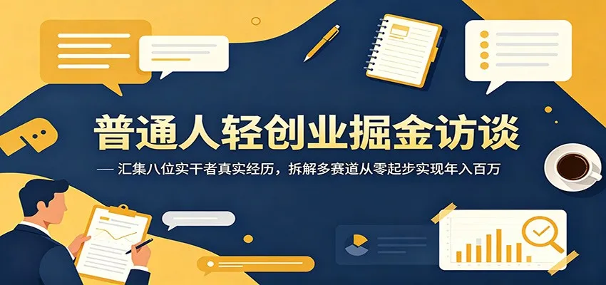 普通人轻创业掘金访谈：汇集八位实干者真实经历，拆解多赛道从零起步实现年入百万-副业吧