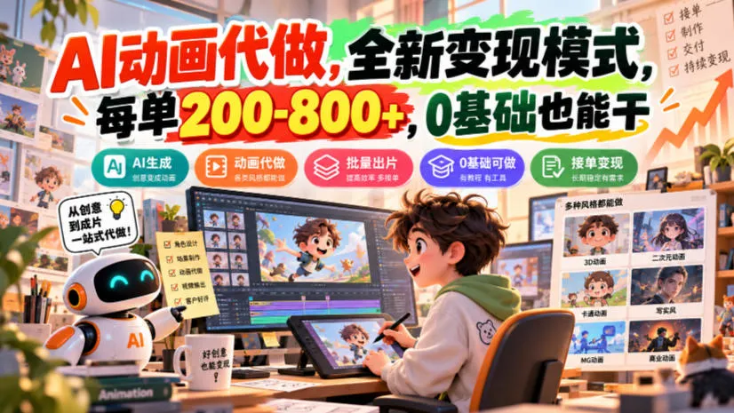 AI动画代做，全新变现模式，每单200-800+，0基础也能干【揭秘】-副业吧