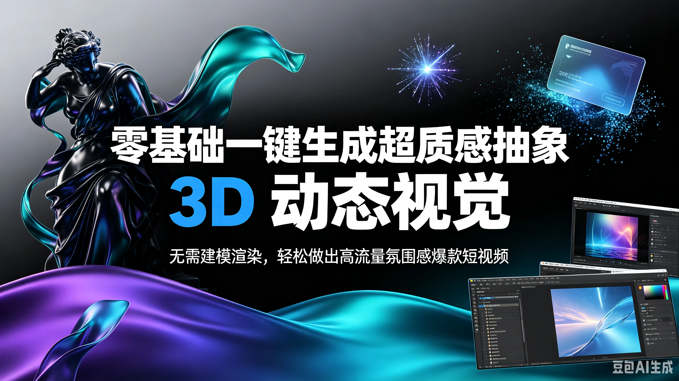 【精】零基础一键生成超质感抽象 3D 动态视觉,无需建模渲染,轻松做出高流量氛围感爆款短视频。-副业吧