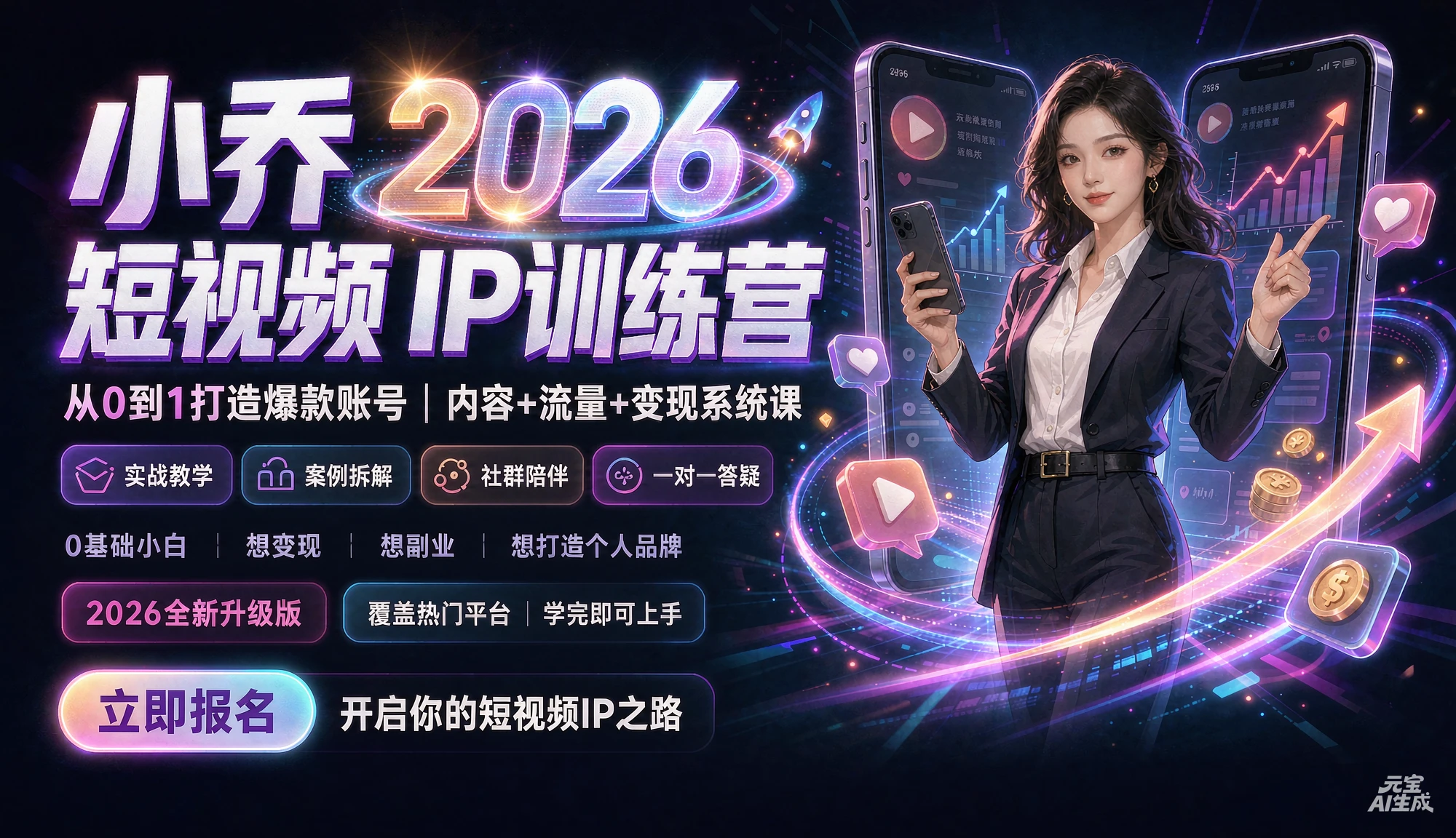 【精】2026AI新模式短视频IP训练营|小乔老师主讲:从0到1打造你的短视频IP-副业吧