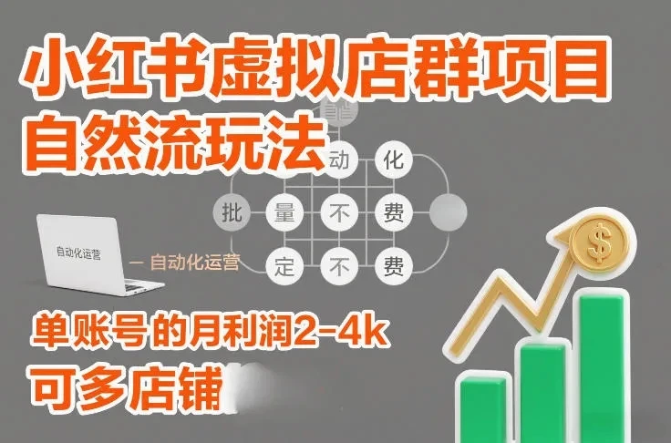 【精】小红书虚拟店群项目,自然流玩法,批量自动化,稳定不费号,单账号的月利润2-4k,可多店矩阵-副业吧