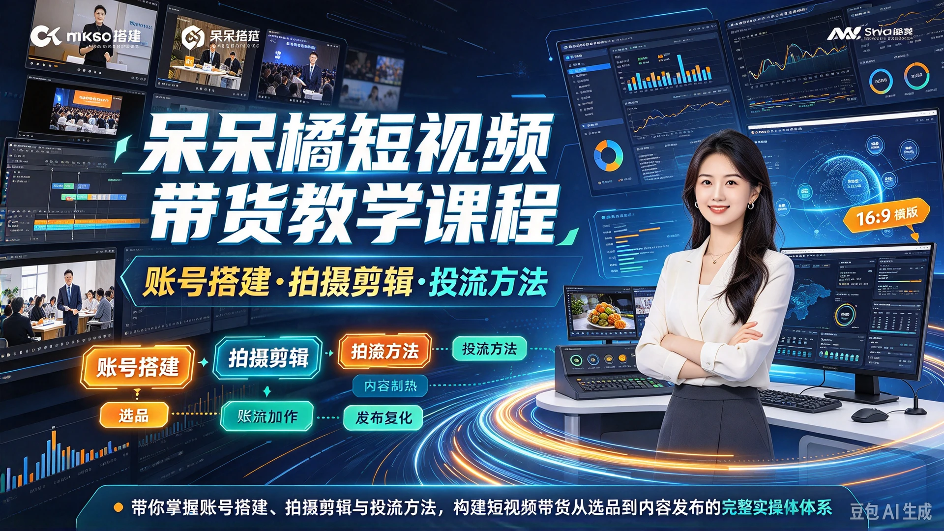 【精】呆呆橘短视频带货教学课程，带你掌握账号搭建、拍摄剪辑与投流方法，构建短视频带货从选品到内容发布的完整实操体系-副业吧