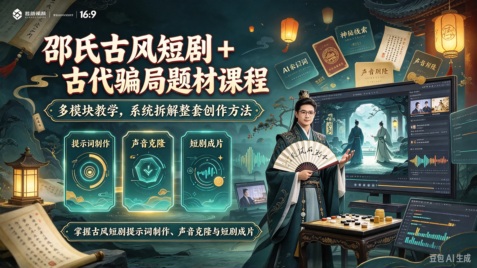 【精】邵氏古风短剧 + 古代骗局题材课程,多模块教学,掌握古风短剧提示词制作、声音克隆与短剧成片的整套创作方法-副业吧