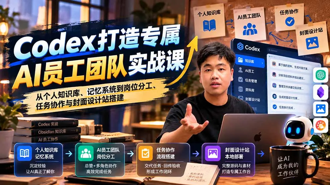 【无水印】Codex打造专属AI员工团队实战课：从个人知识库、记忆系统到岗位分工、任务协作与封面设计站搭建-副业吧